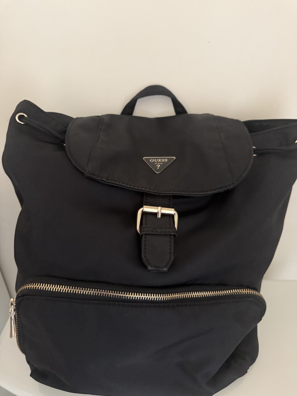 GUESS Black Backpack Buckle Accent Zipper Closure Adjustable Strap Pockets