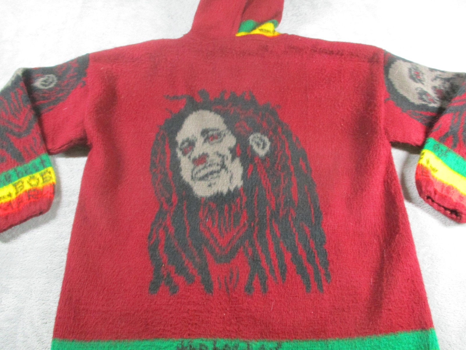 Tahuantinsuyo Sweater Mens M Red Wool Bob Marley Hooded Full Zip Graphic Rasta