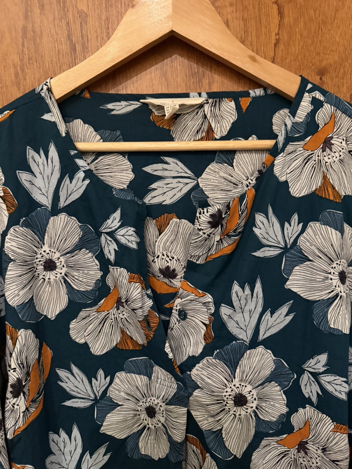 Seasalt Womens Size 26-28 Watercolour Sketch Top Green & Orange Floral