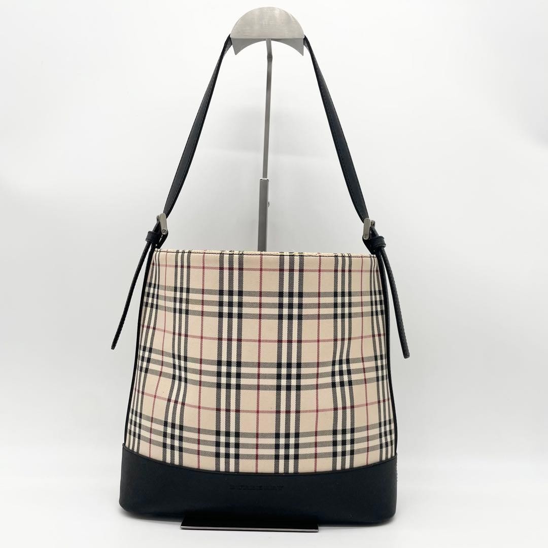 Burberry Nova Check Leather Tote Bag, 8.7×10.6×4.7in, Used