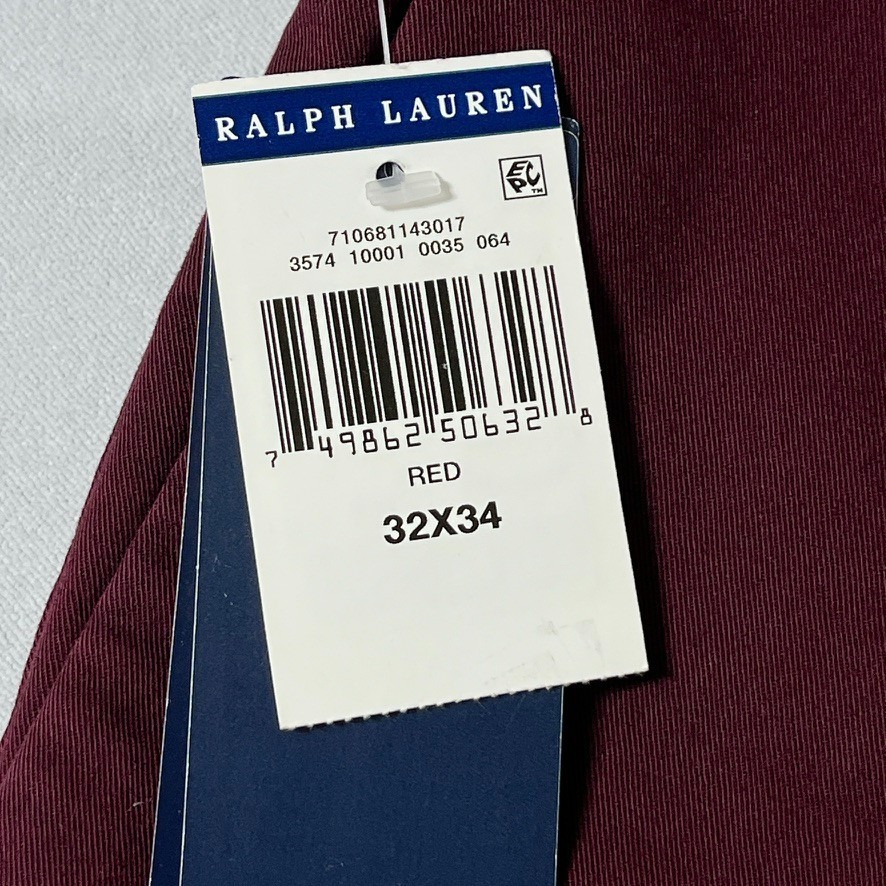 Polo Ralph Lauren Pants Men 32×34 Maroon Slim Fit Stretch Chino NWT READ FLAW