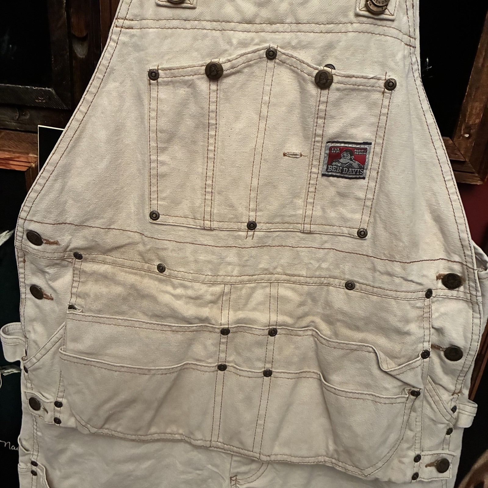 Vintage Ben Davis Distressed Double Knee Carpenter Work Wear Bib Overalls Sz 36