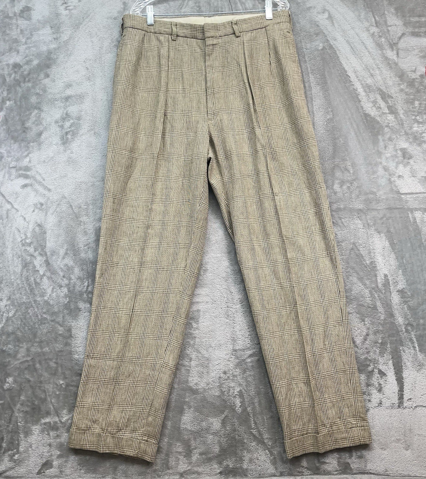 Vintage Polo Ralph Lauren Pants Men 34×32 Dress glen plaid pleated money USA