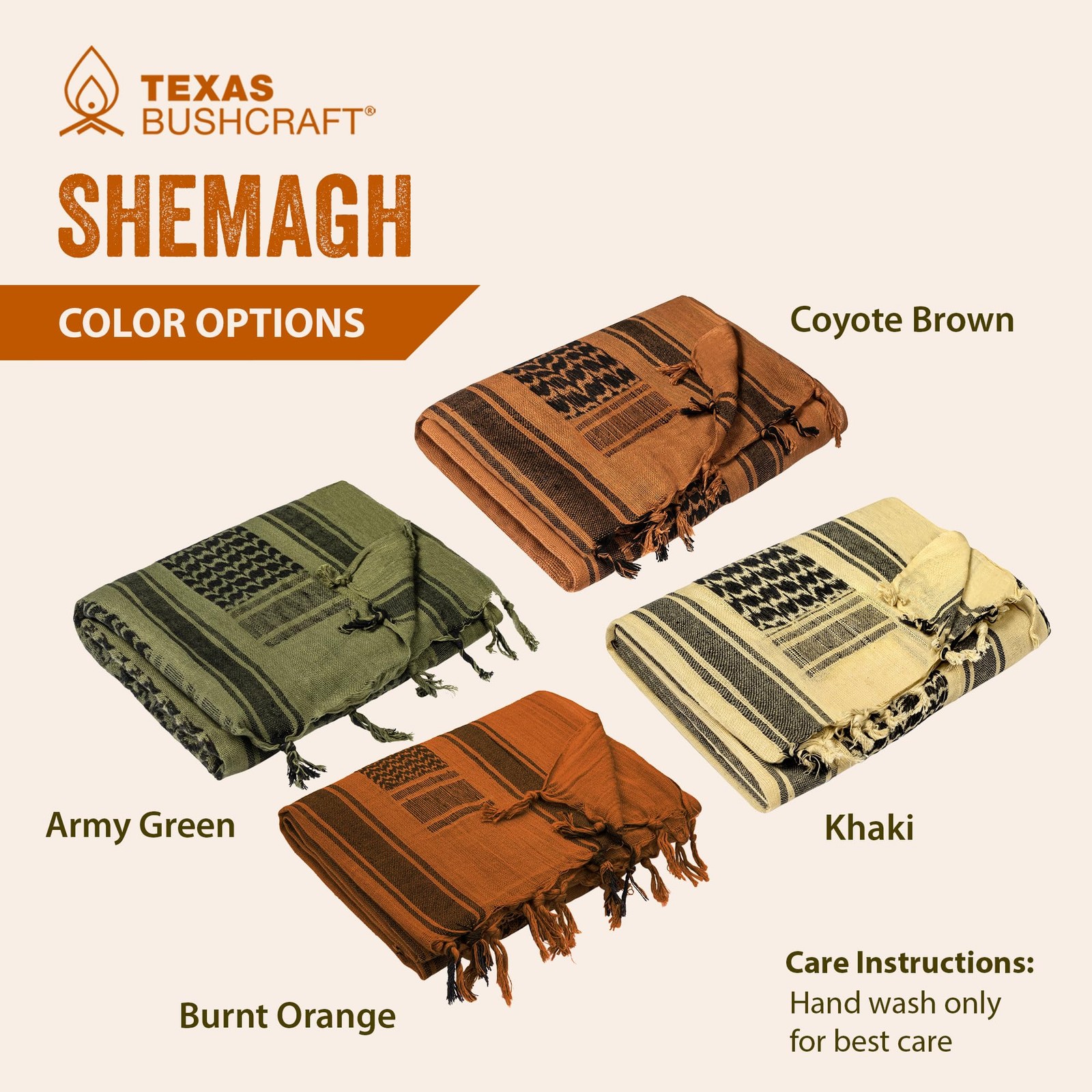 Tactical Shemagh Keffiyeh 100% Cotton for Camping, Hiking, Backpacking (Khaki)