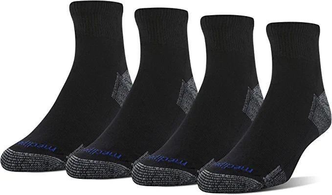 MediPeds Nanoglide Quarter Socks, 4 Pair, Black, Men’s 7-12 / Ladies 10-13