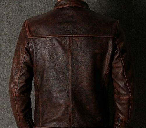 Men’s Café Racer Vintage Distressed Brown Real Leather Biker Classic Jacket