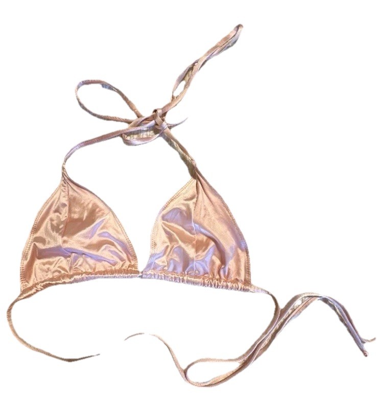 Good American Pink Satin Triangle Halter Bikini Swim Top size Small/size 2