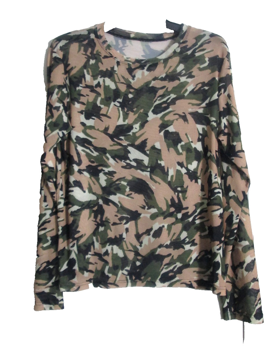 Strut This ~ Athleisure Desert Camo Semi Sheer Temptation Top Stretch Mesh Sz L