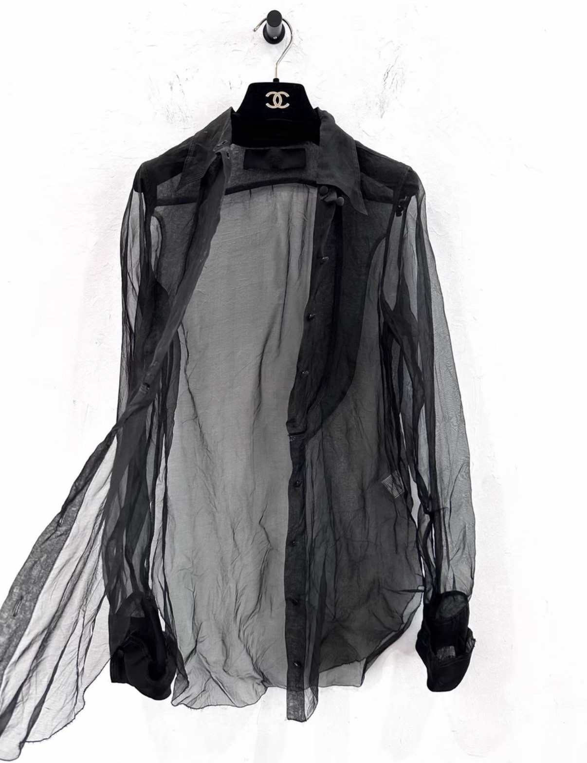 Marc Le Bihan Women’s Black Semi-Sheer Silk Shirt 34 Size