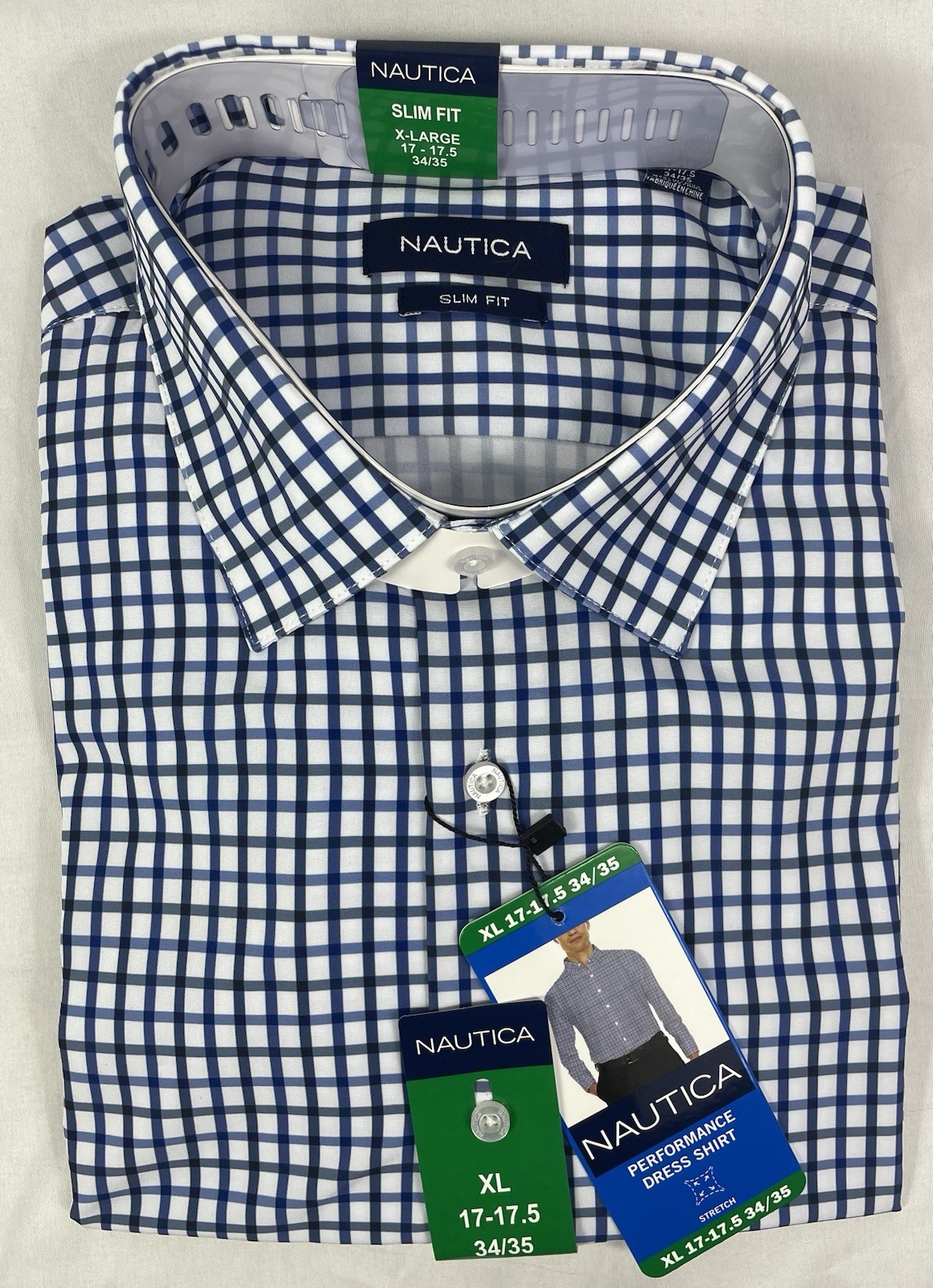 Nautica Men’s Performance Slim Fit Dress Shirt in BLUE XL 17-17.5 34/35 NWT