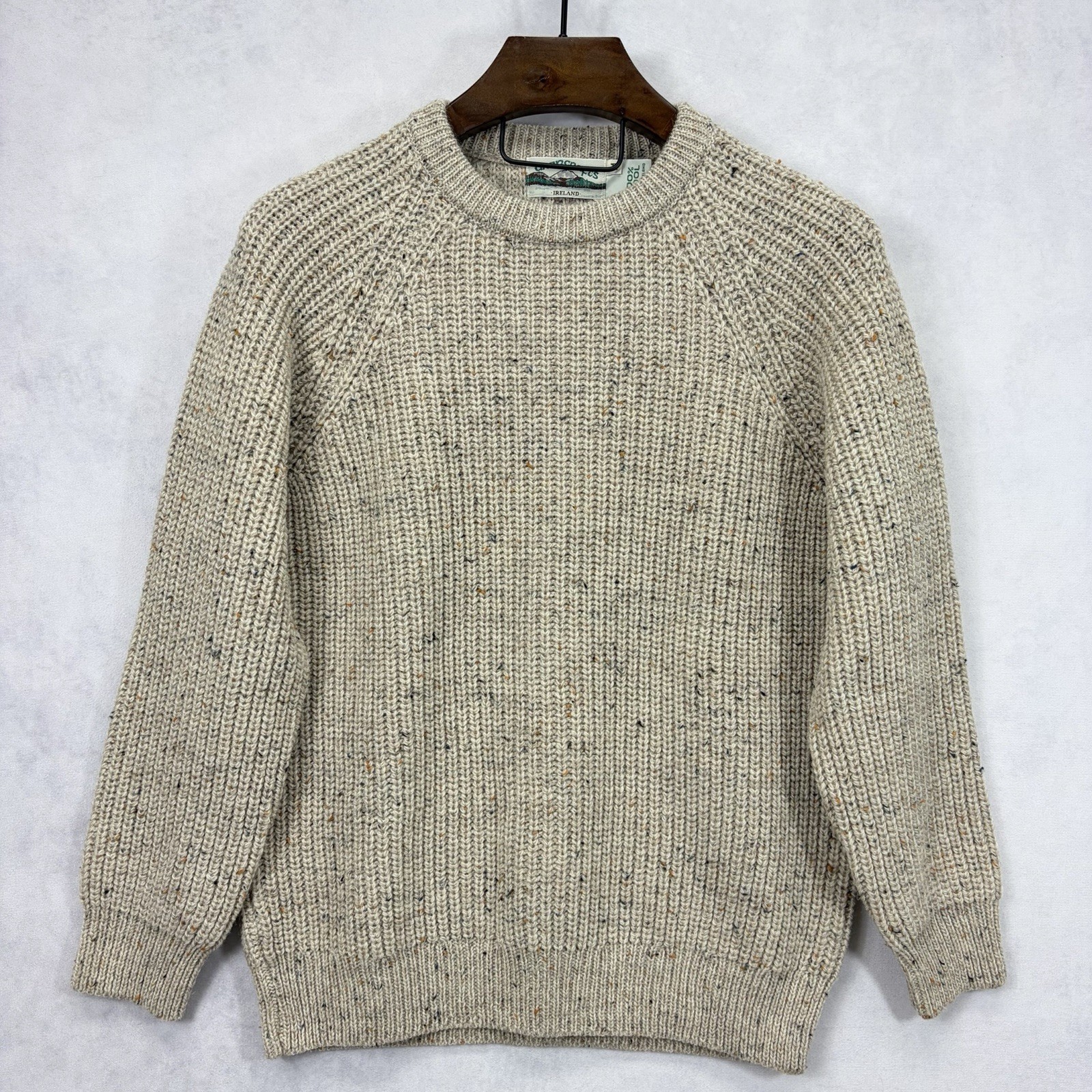 Aran Crafts Sweater Mens Medium Beige Donegal 100% Wool Fisherman Made Ireland