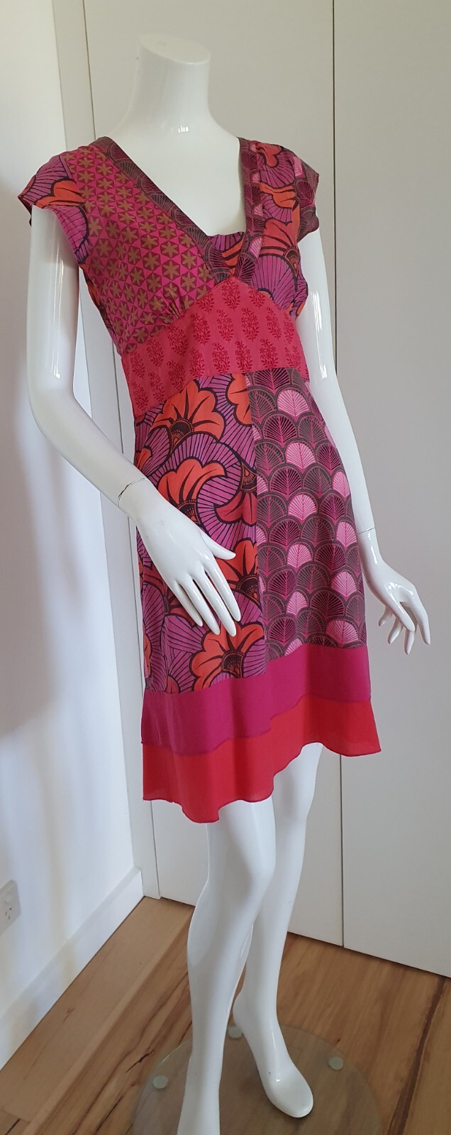 Boom Shankar Sz 8 Dress S/Sleeve Boho Printed 100% Cotton