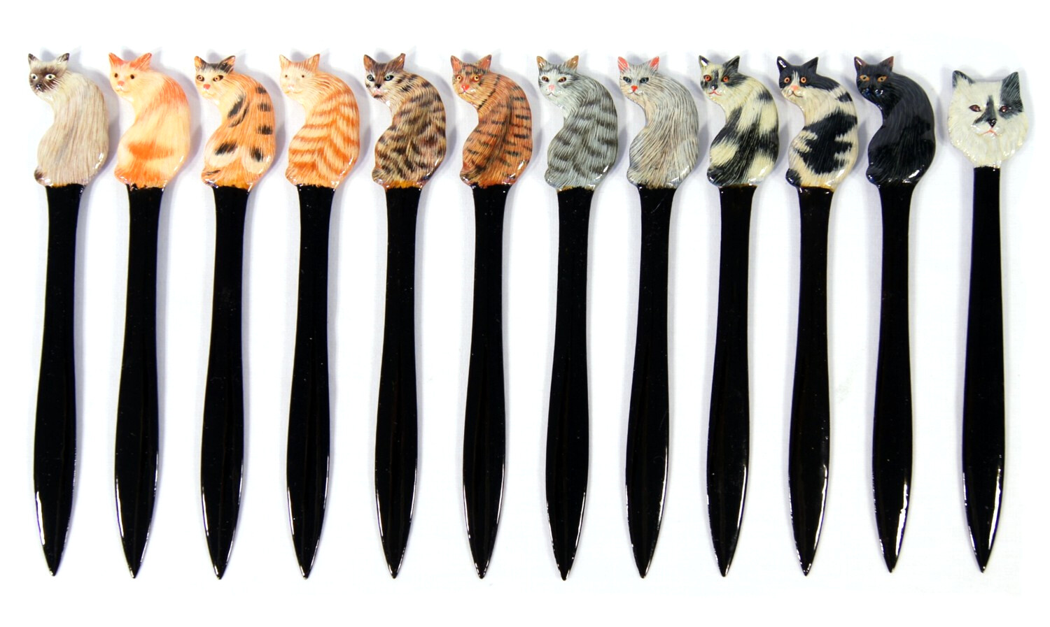 Hand Painted Art Siamese Gray Brown Black White Cat Letter Openers