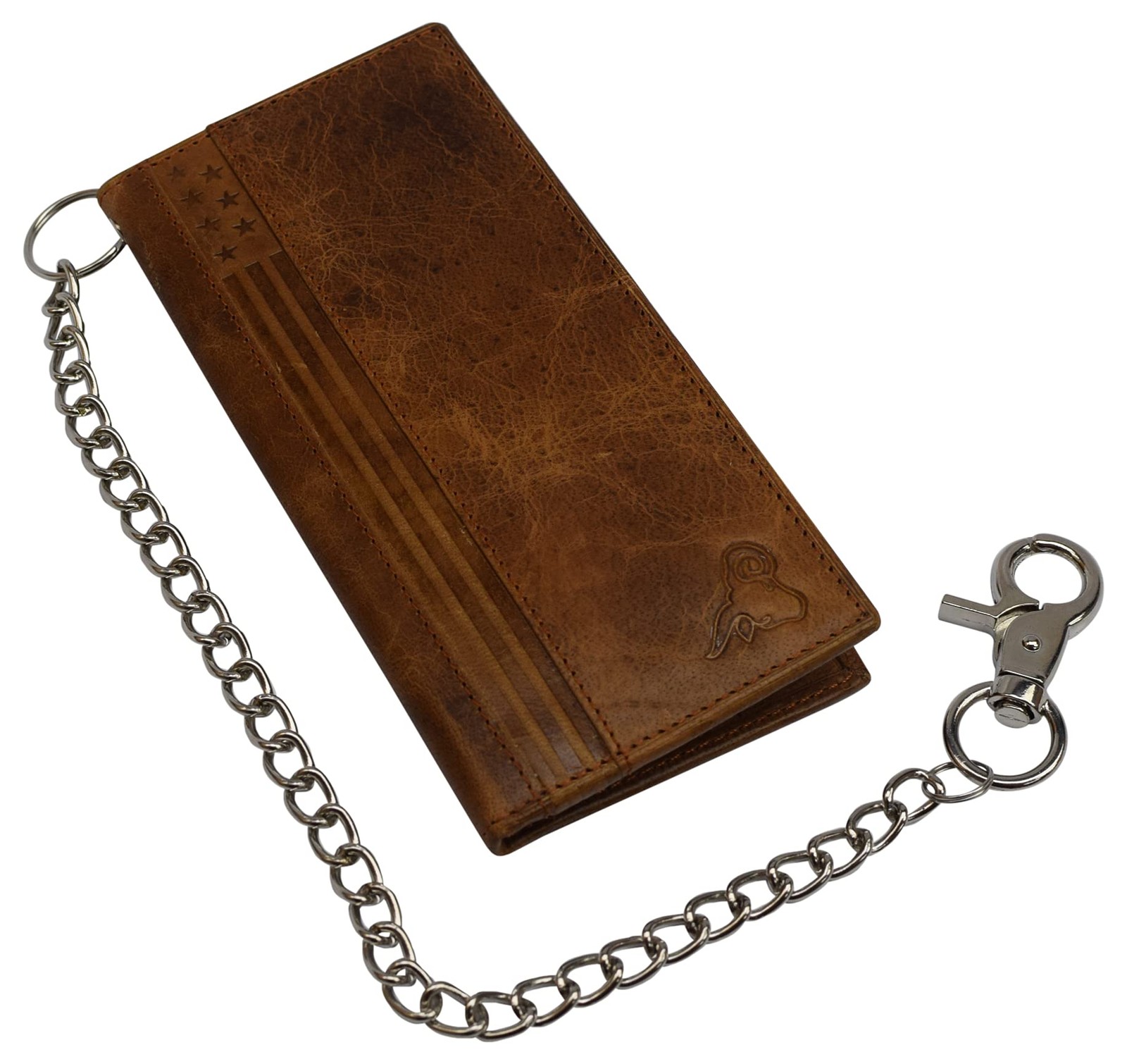 Cavelio Genuine Leather Men’s Chain Biker Wallet Long Bifold Tan with
