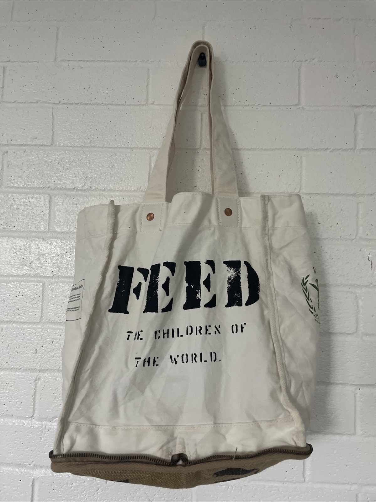 Feed 100 Children of the World Convertible Re-Usable Cotton Tote Burlap Bag