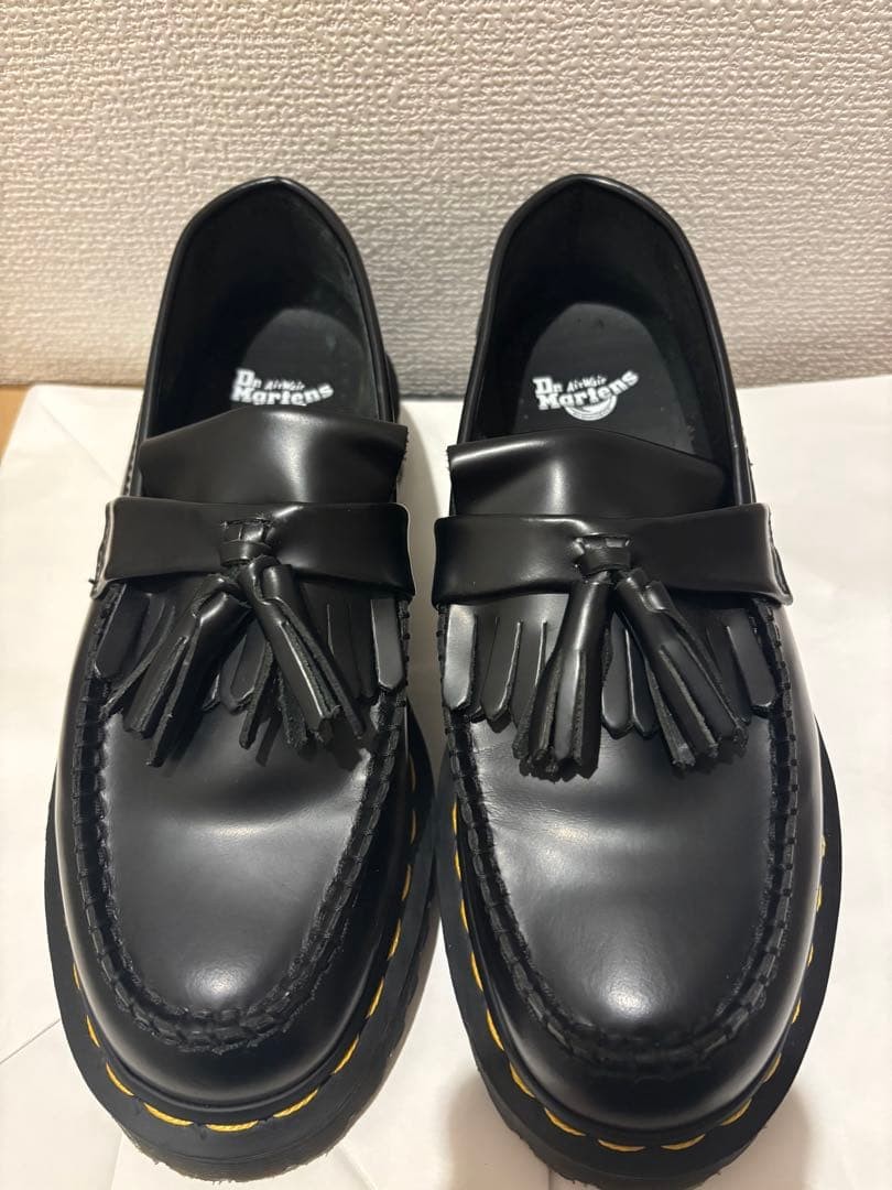 Dr. Martens Black Fringe Loafers UK5 Thick Sole Yellow Stitch