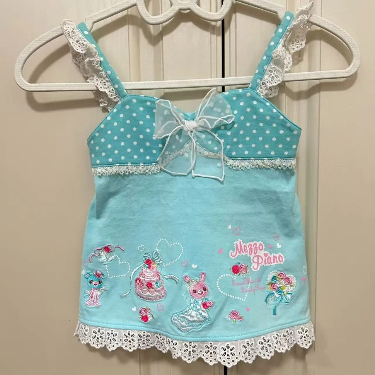 Kawaii Lace Trim Cami Bow Polka Dot Graphic Tank Top Cute Y2K Womens S-L