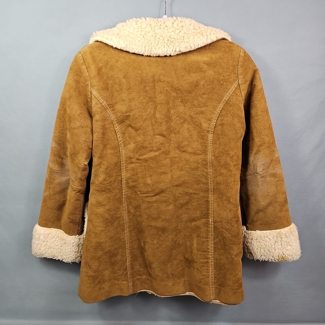 Vtg Curly Top Sheepskin Style Shearling 4 Pocket Lined Clasp Jacket Size 7/8