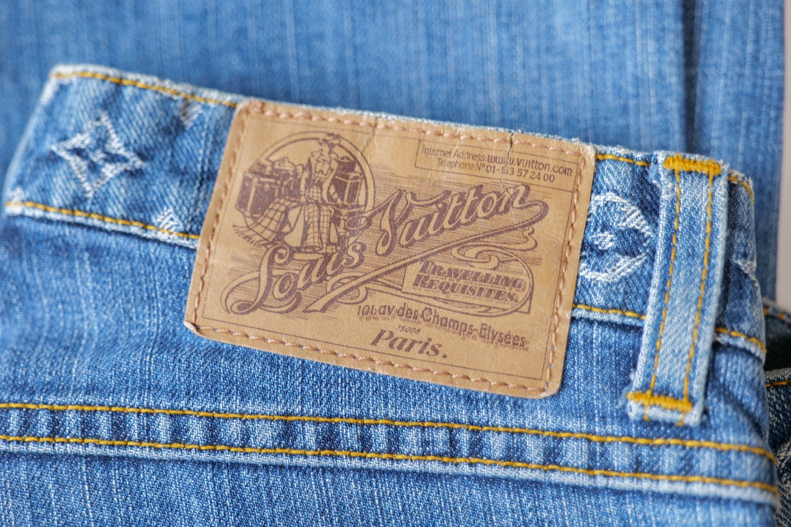 Louis Vuitton Blue Monogram Jacquard Trim Denim Jeans (Size FR38)