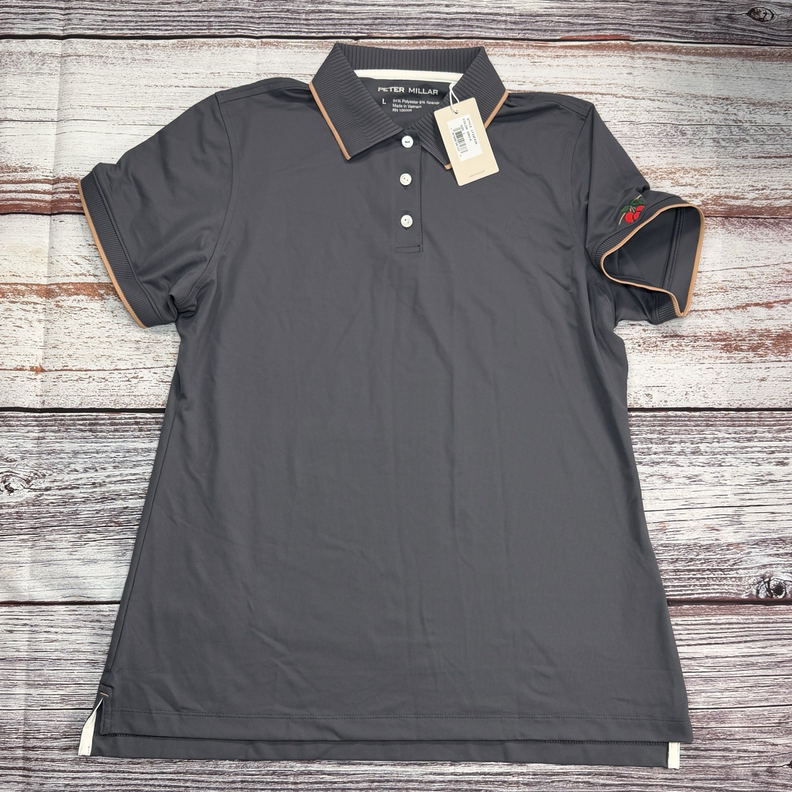 PETER MILLAR Ladies Golf Shirt Polo Logo LARGE Gray Mesh Knit NWT$115