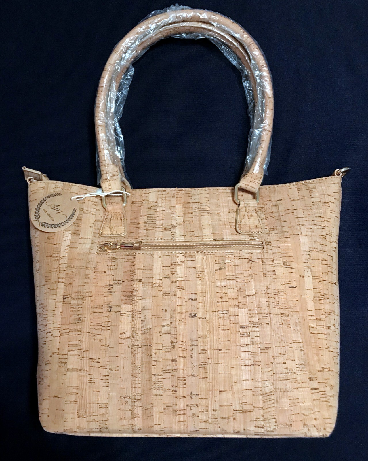 Handcrafted Large Genuine Cork Handbag Made in Portugal w/Laser Cut Panel NWT