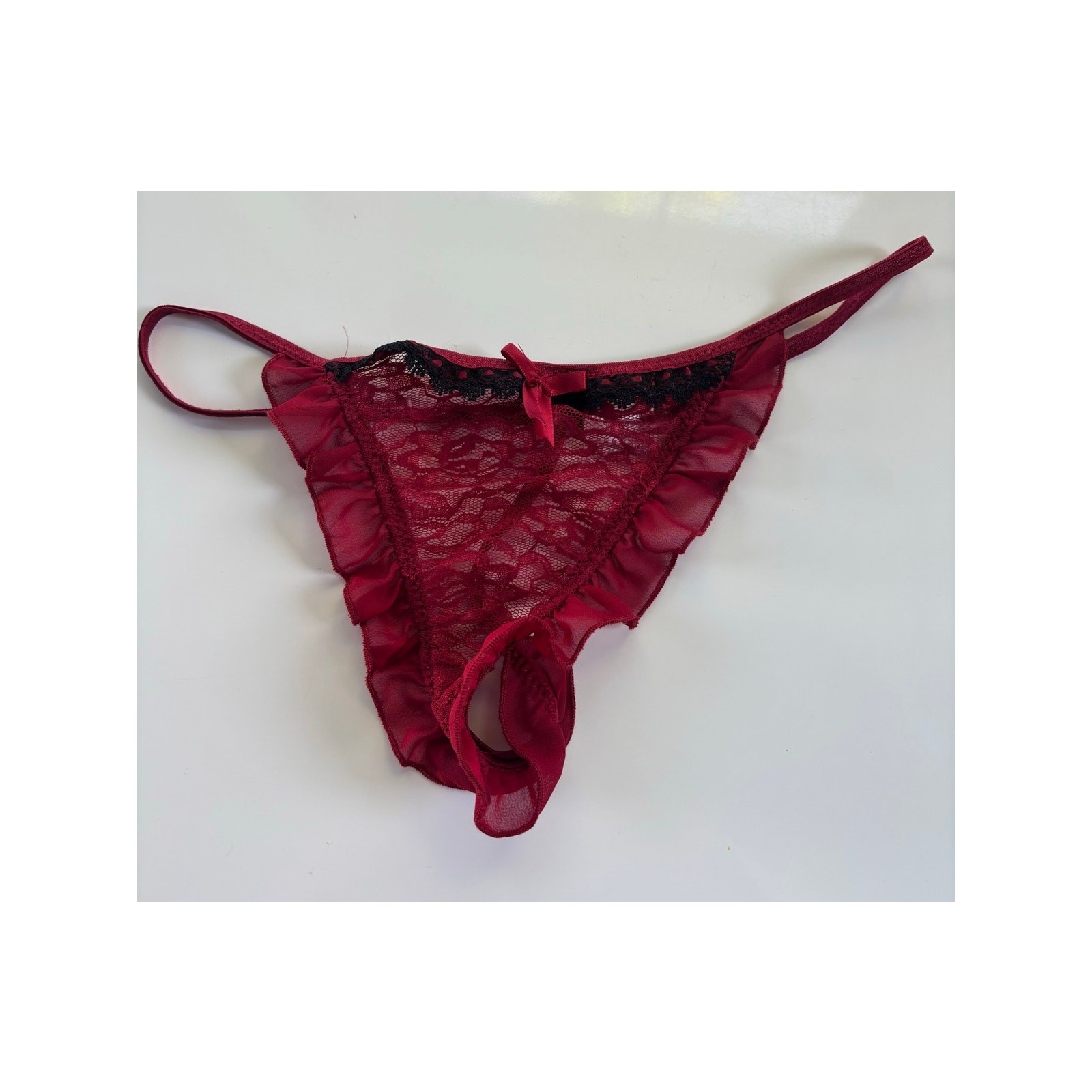 Cinema Etoile Seductive Wear Red & Black Lace Corset & Thong Medium Garter Hooks