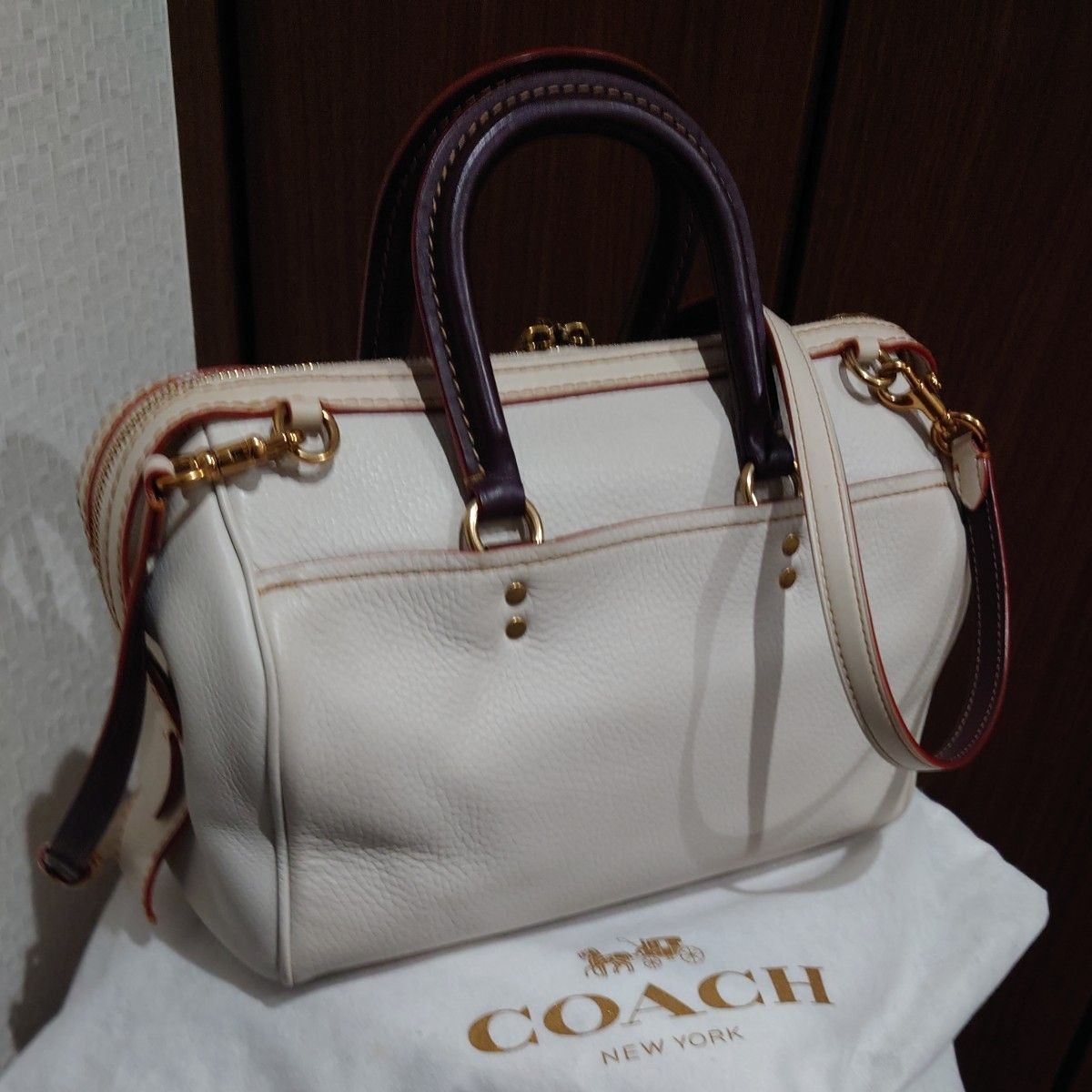 COACH Rogue Pebbled Leather Satchel Boston Style Duffel Bag Large Travel bag JP
