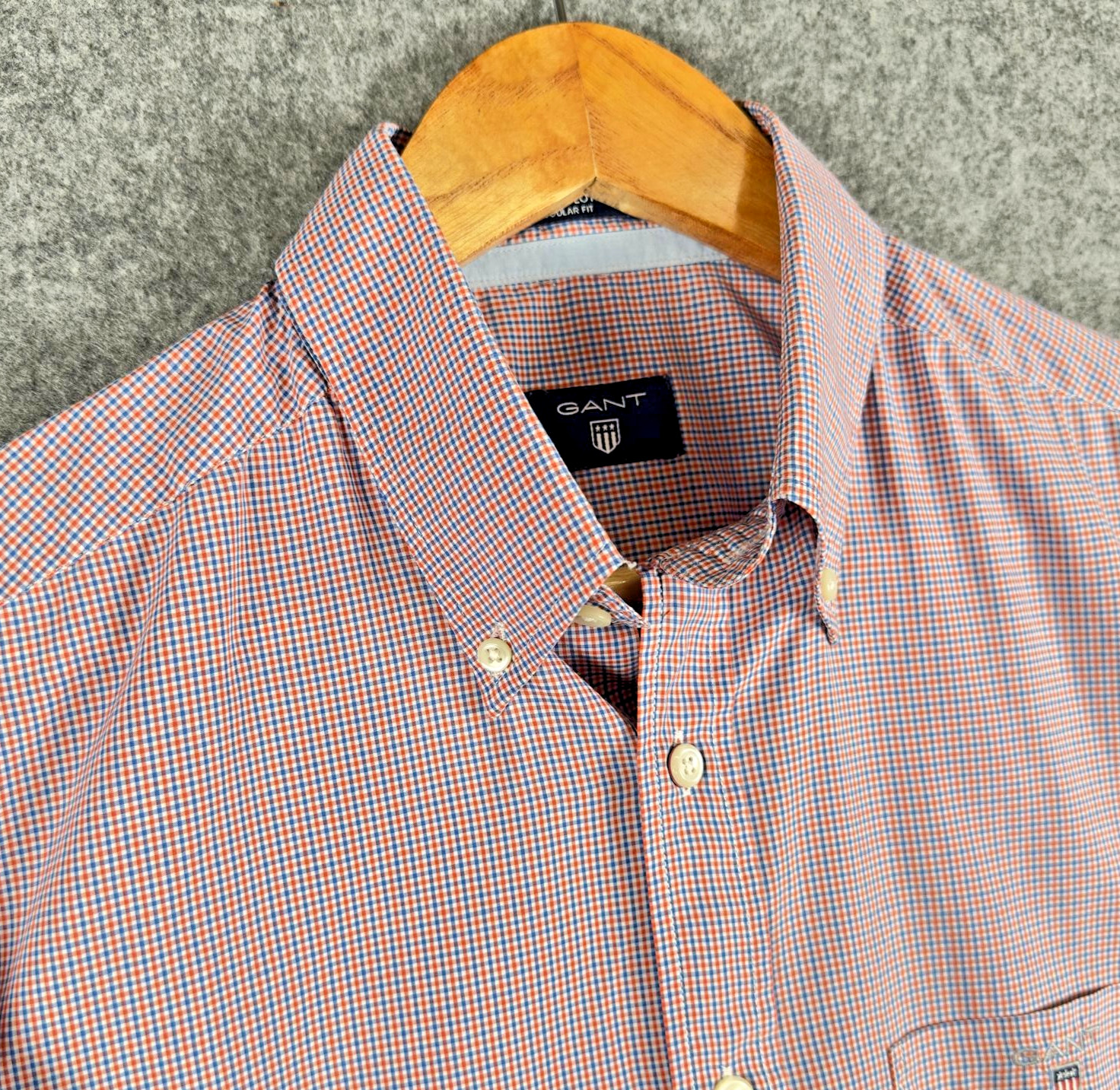 GANT Broadcloth Shirt Mens Medium Orange Check Regular Fit Preppy Smart Casual