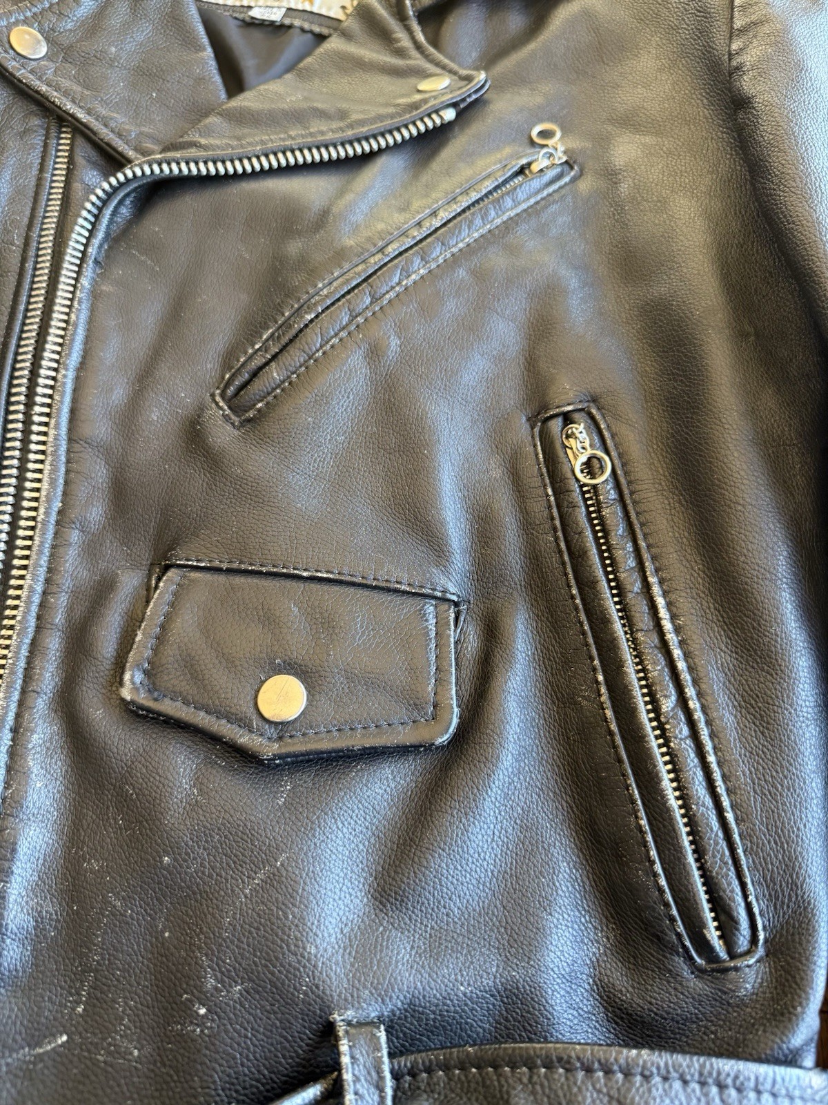 Vintage Open Road Men’s Small Black Genuine Leather Motorcycle Biker Moto Jacket