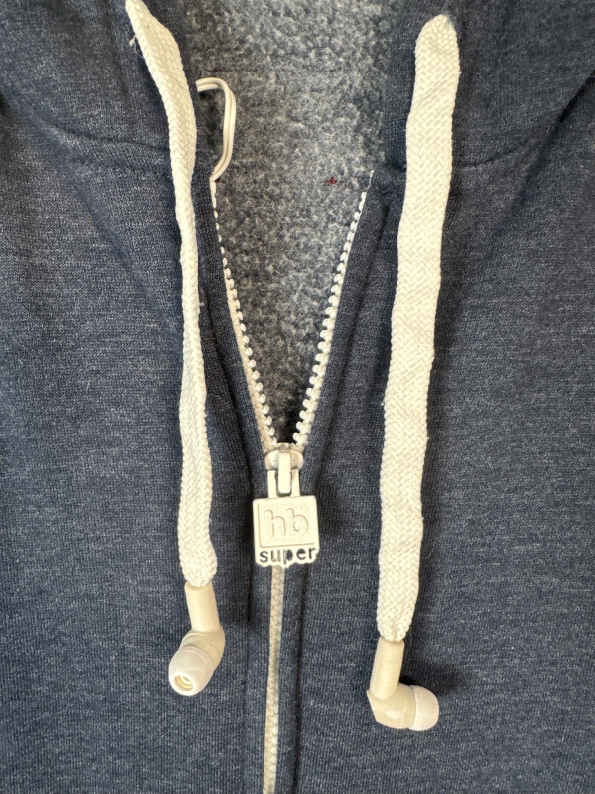 HB Super AIO Zip Hoodie Heather Navy Blue Built-in Headphones Graphic Back Mens