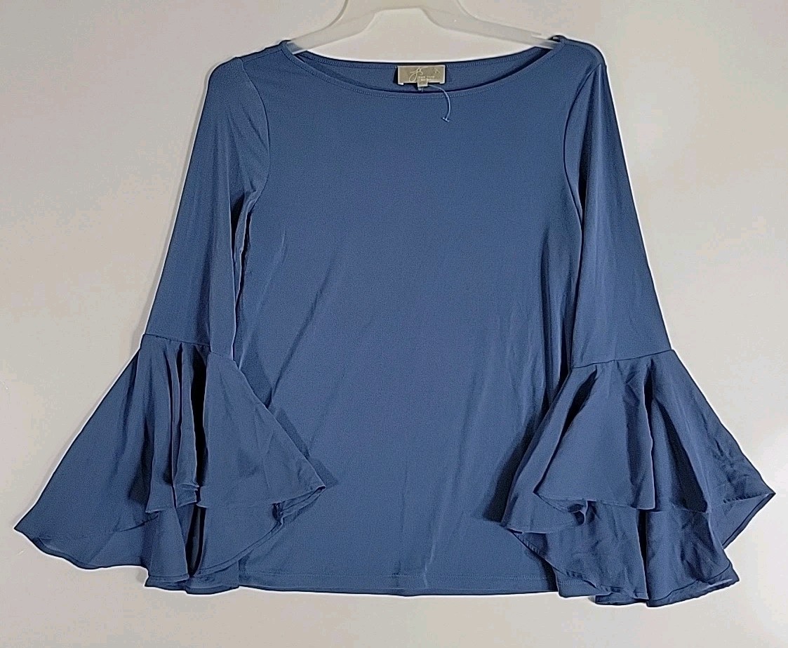 Joan Vass Womens Large Blue Angel Bell Flowy Drape Blouse Party