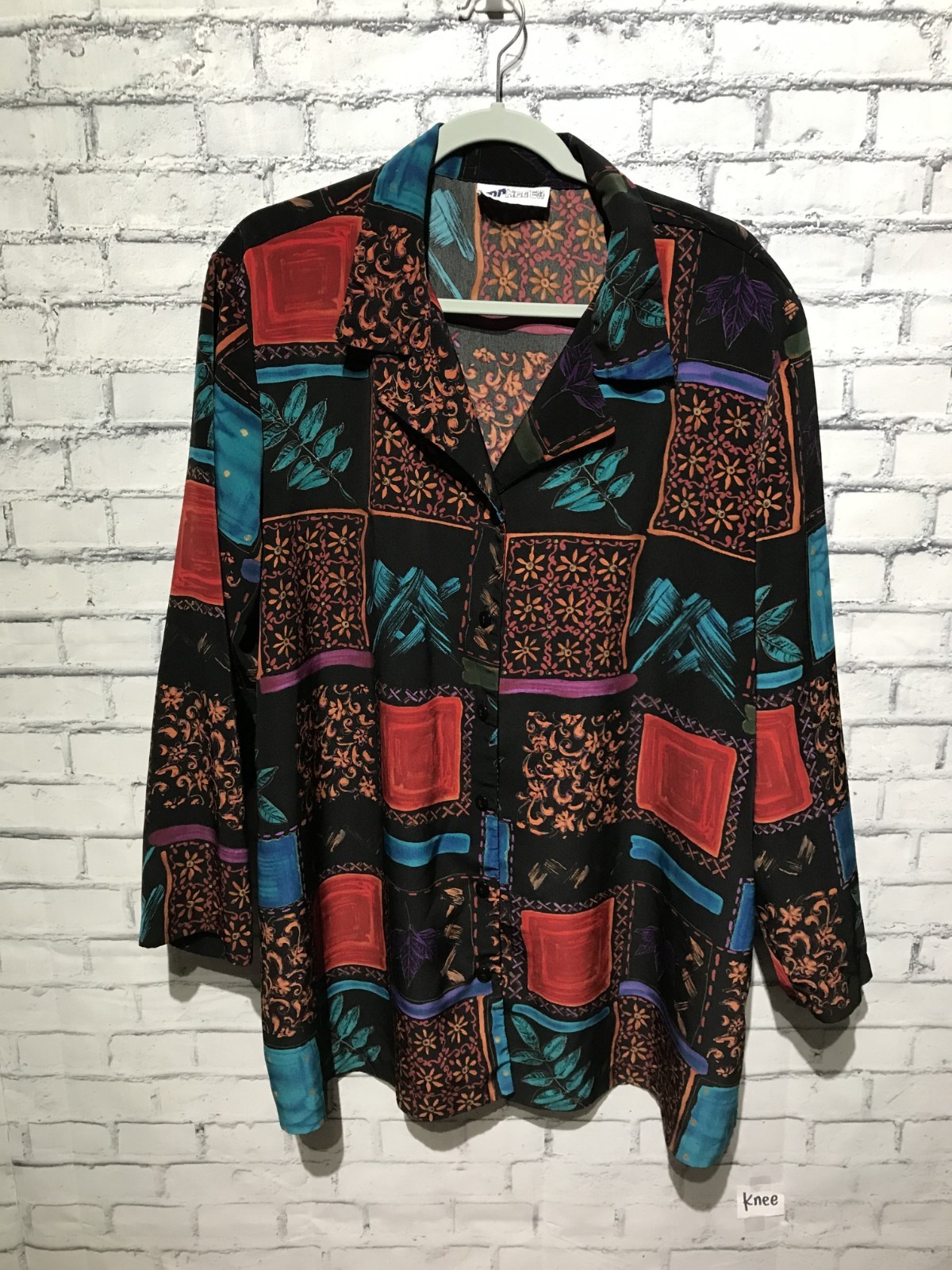 Vintage 90s Top Notch, Women Plus 3X Patchwork Pattern Button Collar Shirt Retro