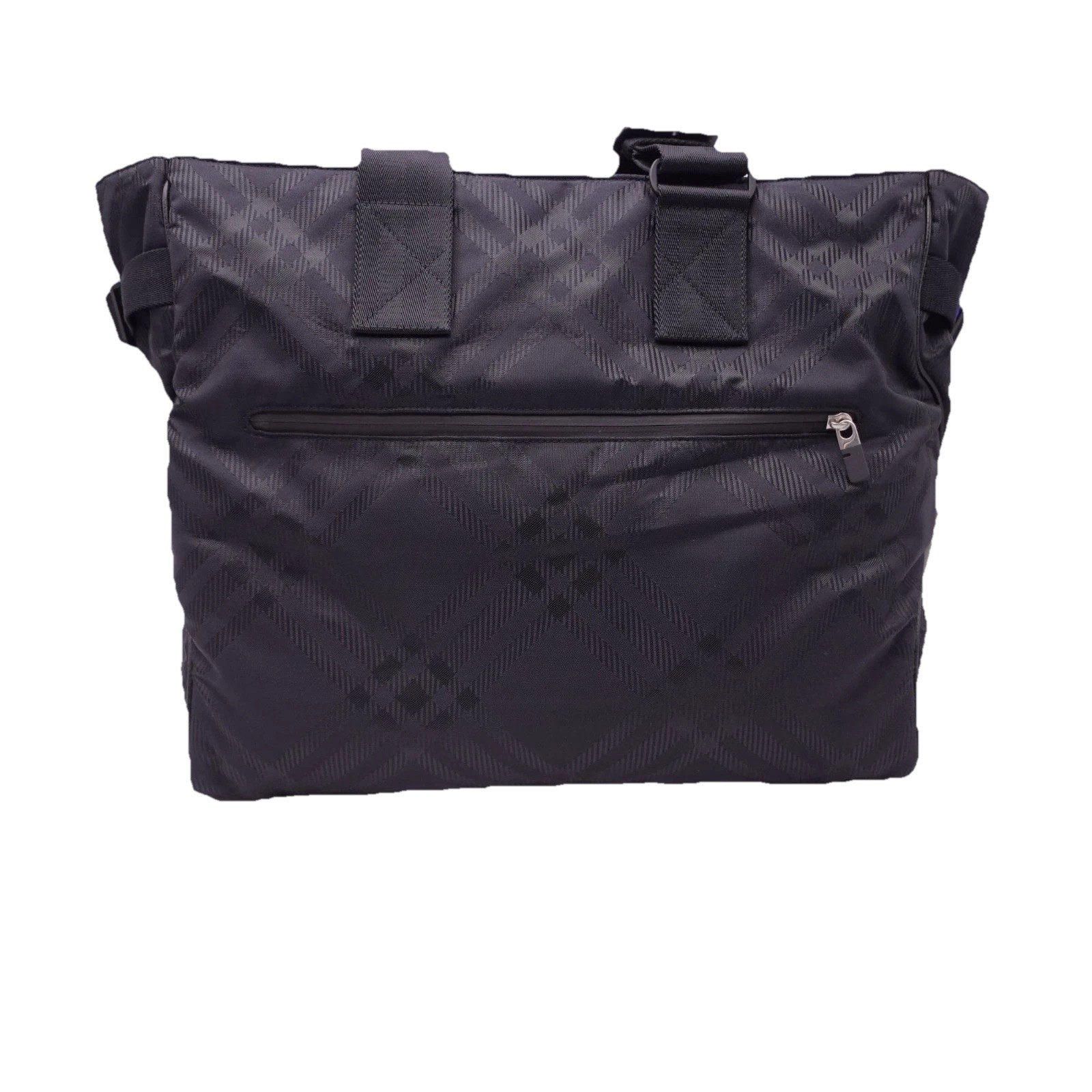 NEW Burberry Nylon Tonal Check Jacquard Tote Bag Black Luxury Preppy Travel