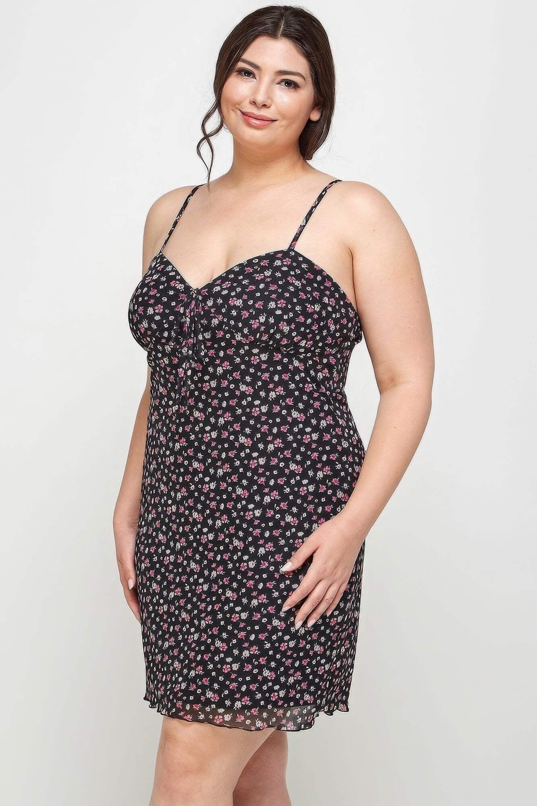 Ditsy Floral Print On Mesh Fabric Cami Dress