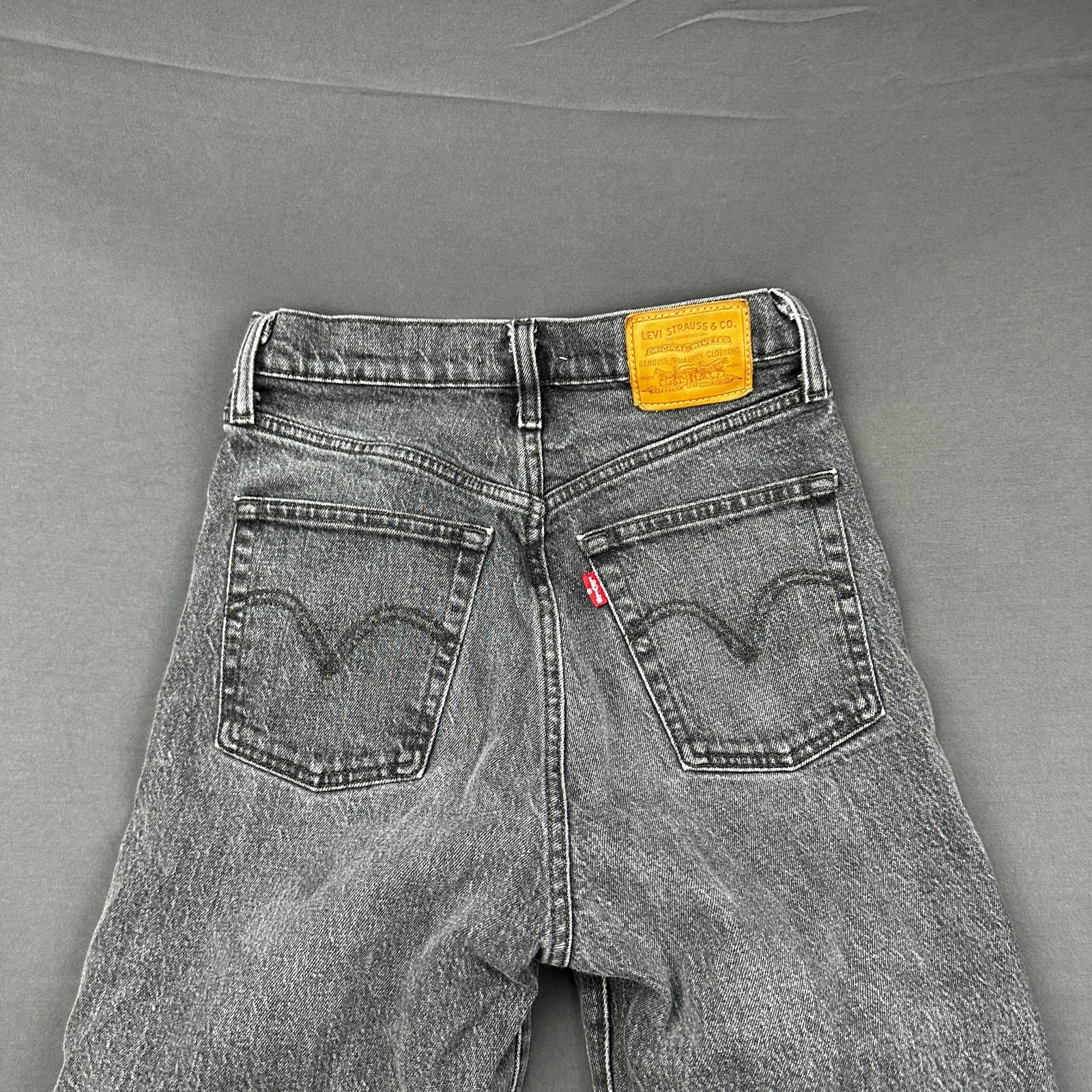 Levis Ribcage Ankle Jeans Womens 26 Gray Denim Cotton Straight Leg Frayed Hem