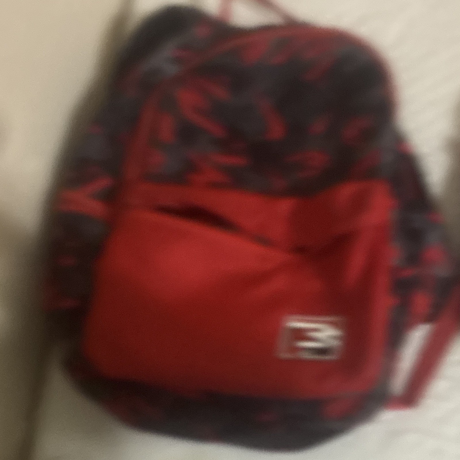 Red/Black Camouflage Backpack, Zip Closure, Pockets, Unisex Adults Travel