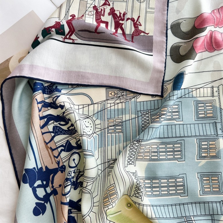70% Cashmere 30% Silk Scarf Double face print Large WrapWomen Square Shawl 53″