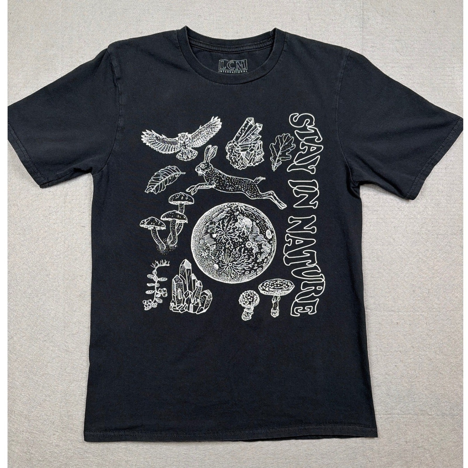 Mushroom Nature Graphic T-Shirt Black Moon Mushrooms Wildlife Women’s Small