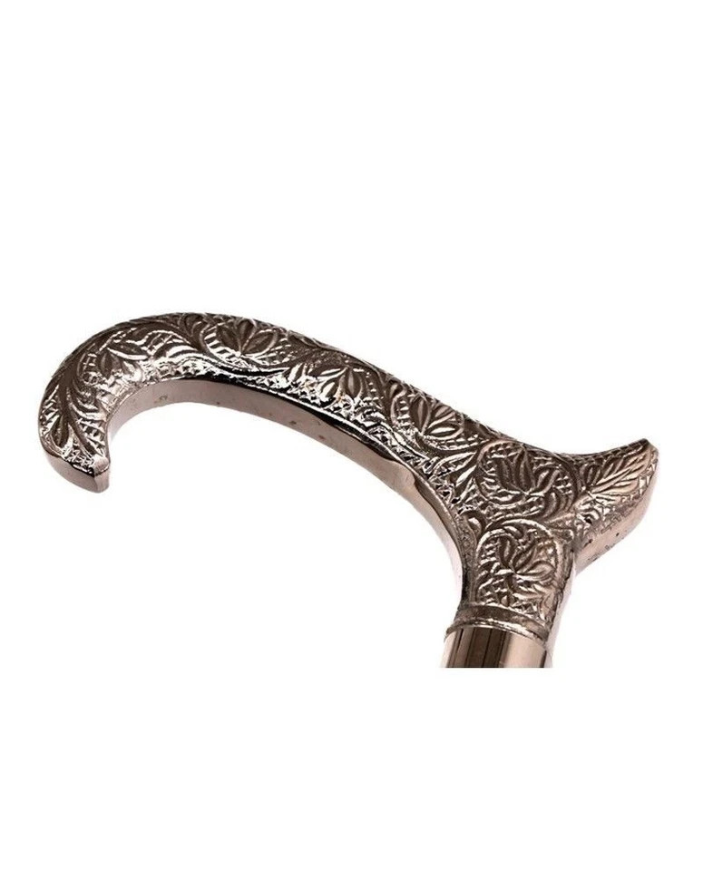 Silver Vintage Designer Victorian Brass Handle Wooden Walking Stick Cane