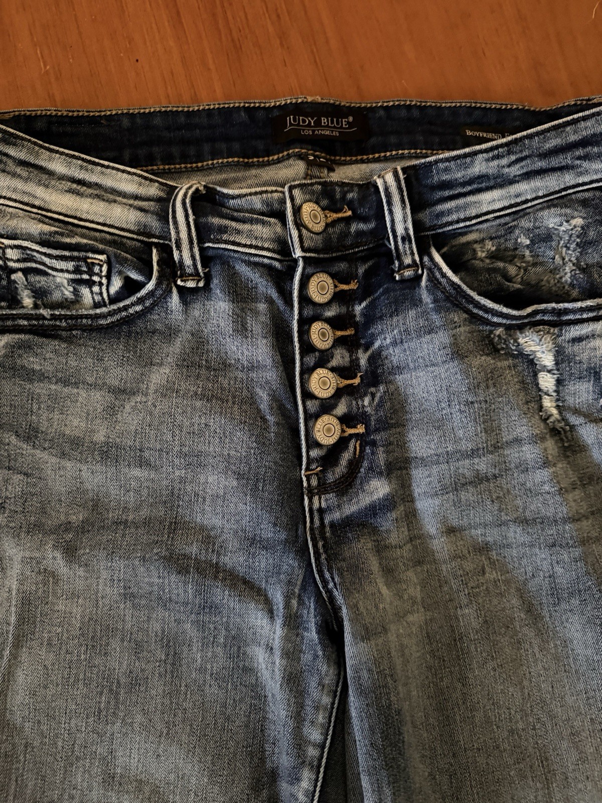 Judy Blue Medium Wash High Rise Boyfriend Stretch Distressed Button Fly Jeans