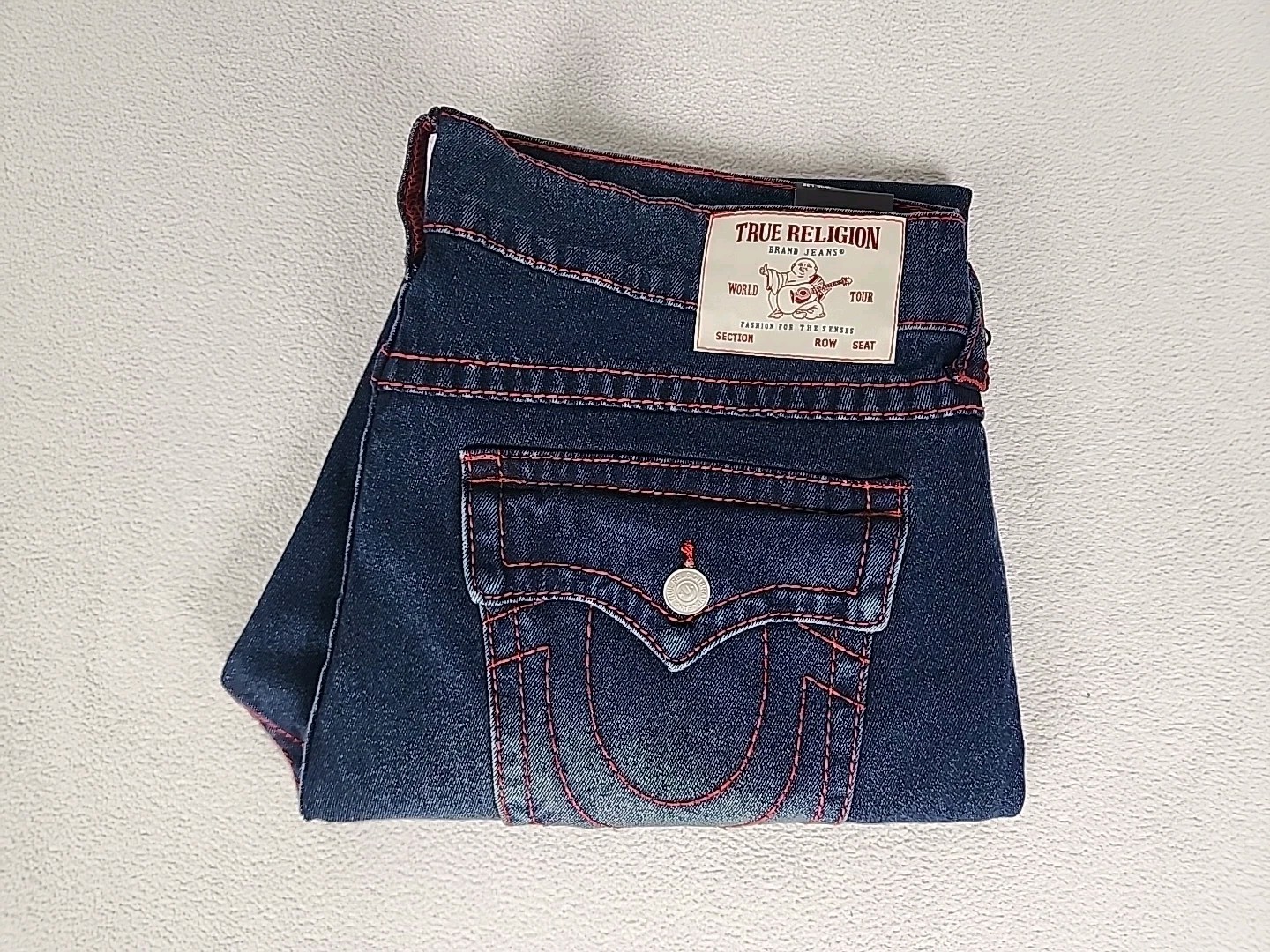 True Religion Geno Big T Relaxed Slim Straight Denim Jeans 38X32 Men’s Blue Flap