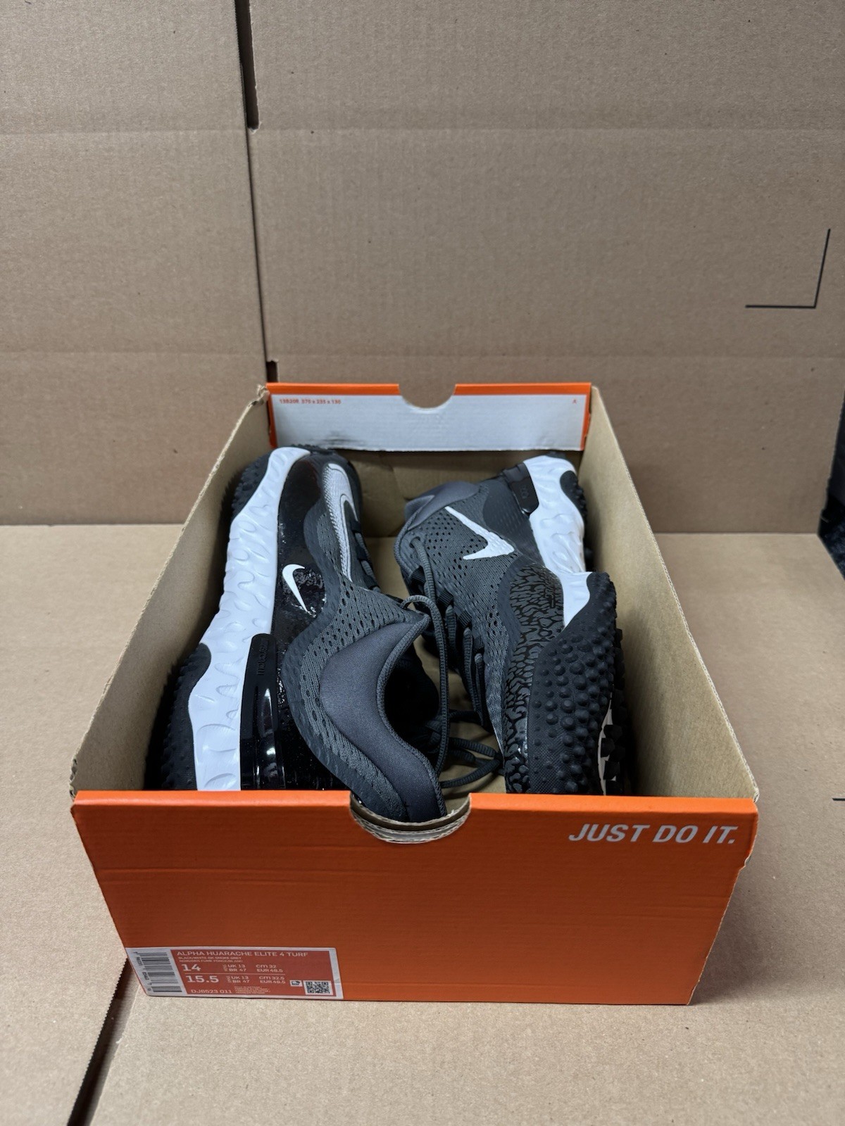 Nike Alpha Huarache Elite 4 Turf Baseball Mens SZ 14 Black Grey White DJ6523-01