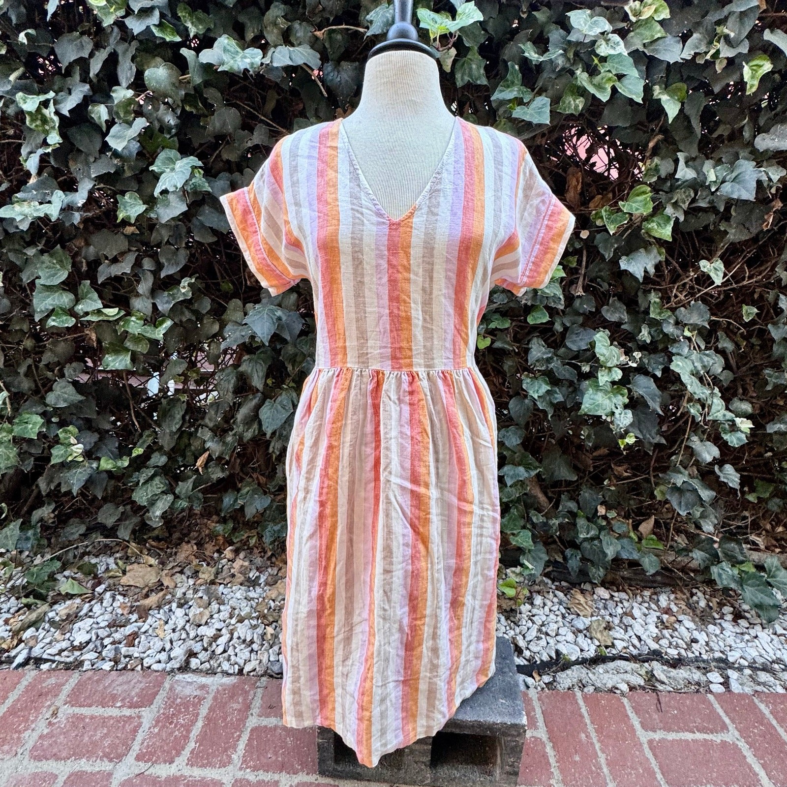 EUC Lou & Grey Midi Dress 100% Linen Cap Sleeves Lagenlook Oversized Fit