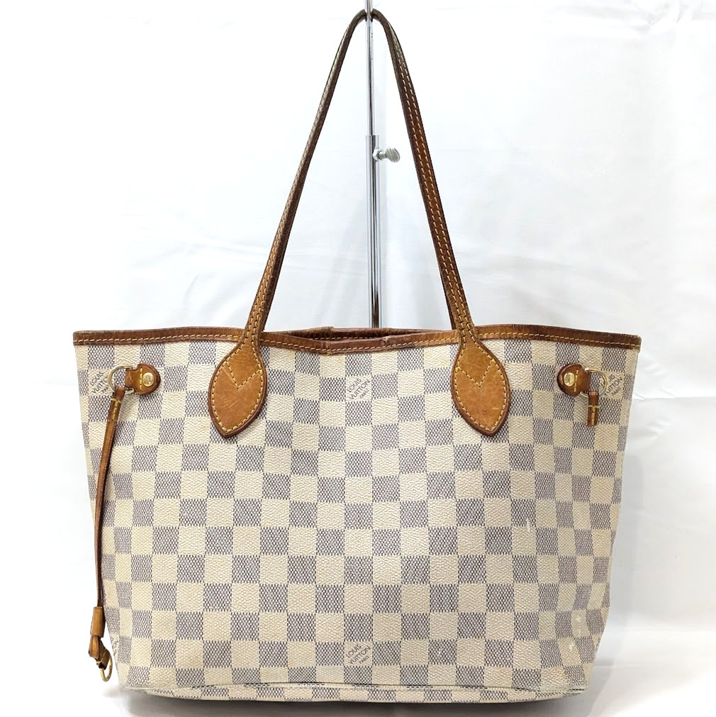 LOUIS VUITTON Damier Azur Neverfull PM Tote Bag White N51110 VI3160 Authentic LV