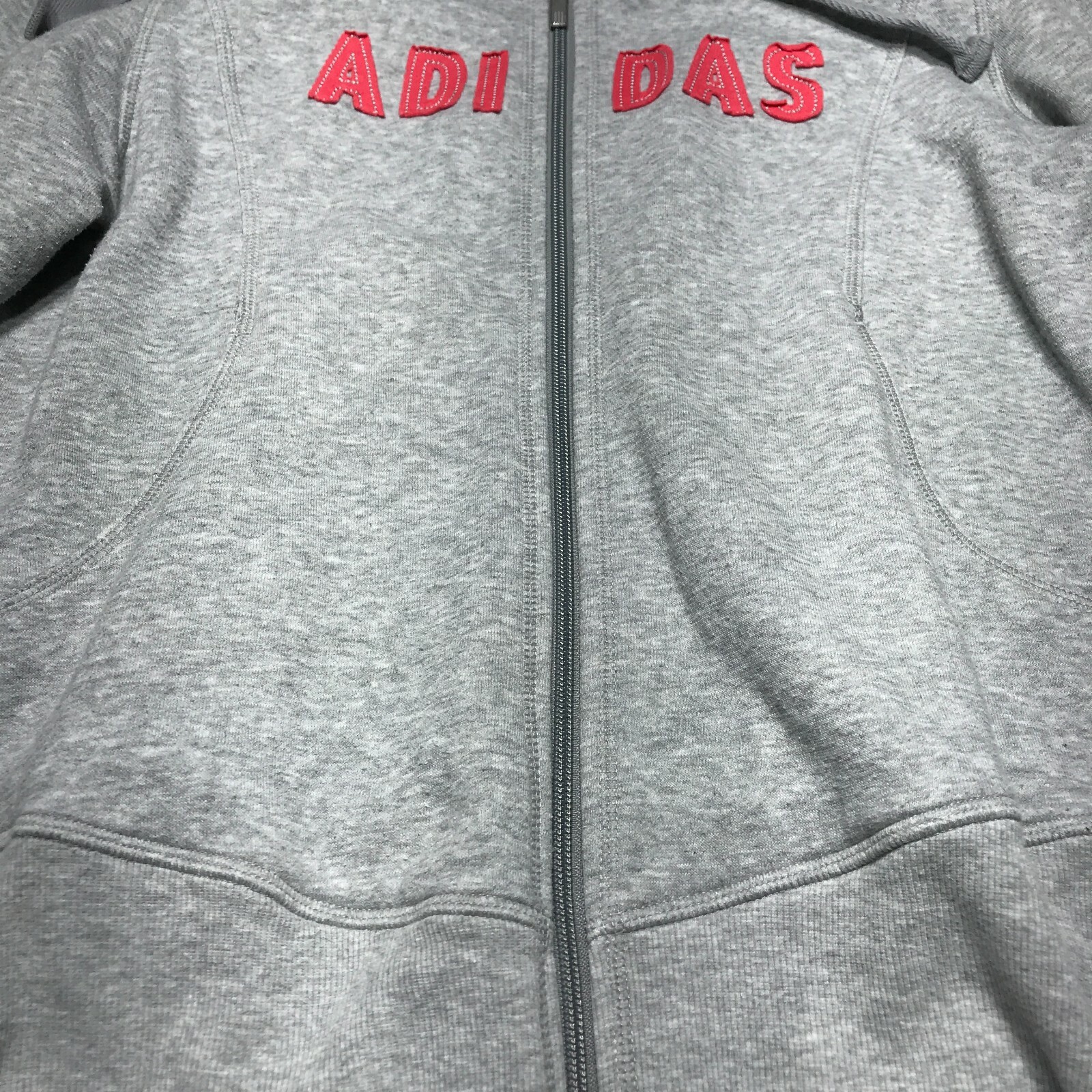 Adidas Jacket Womens Size L Drawstring Hooded Full Zip Applique 2 Front Pockets