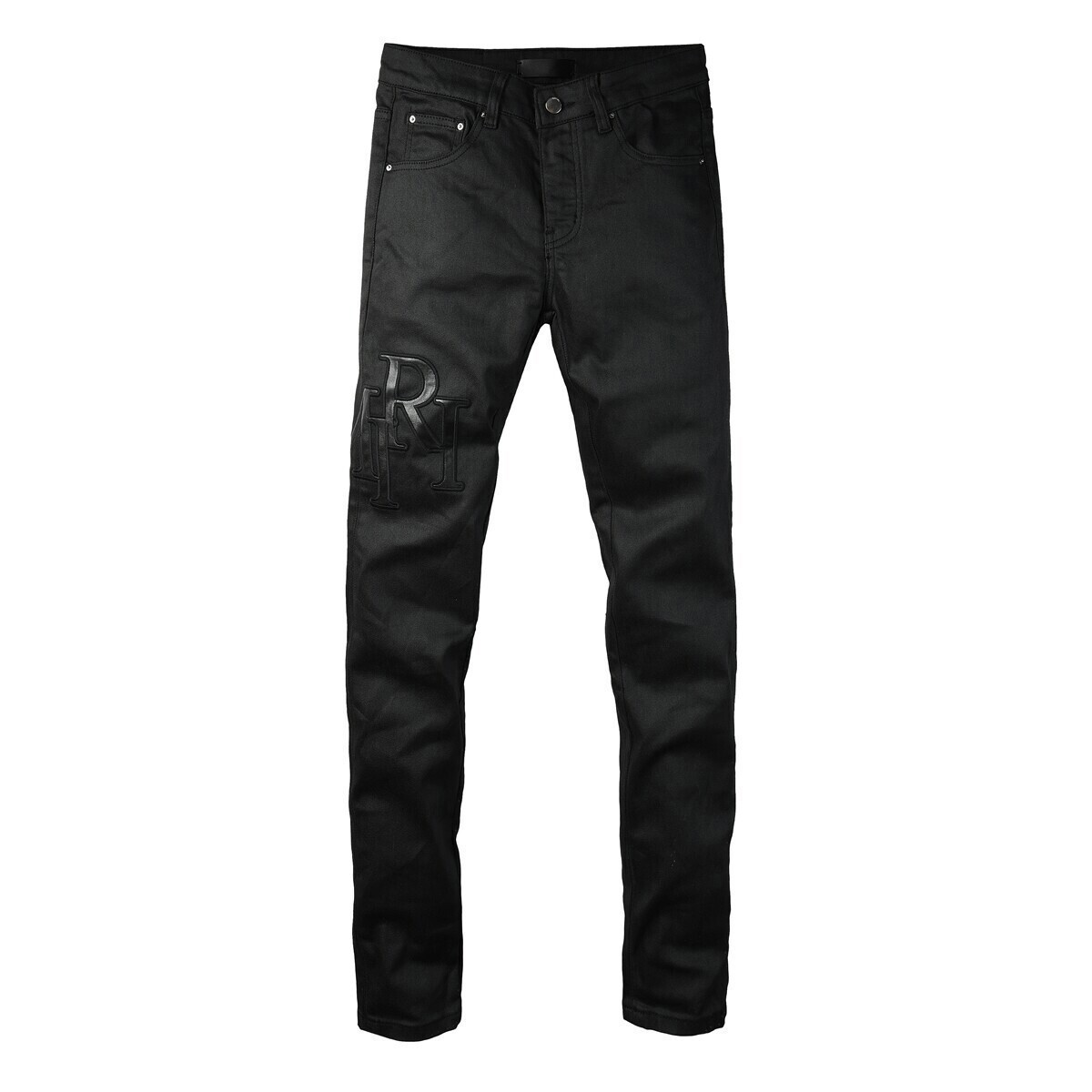 Amiris Men Casual Elastic Slim Black Embroidered Personality Denim Jeans
