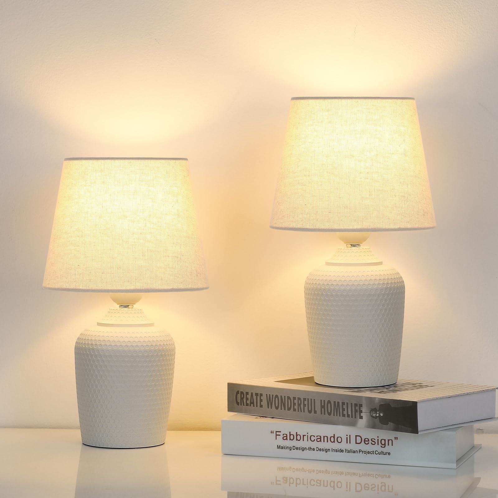 11.8’’ Small Table Lamps Set of 2 for Bedroom Kid’s Room, Beig