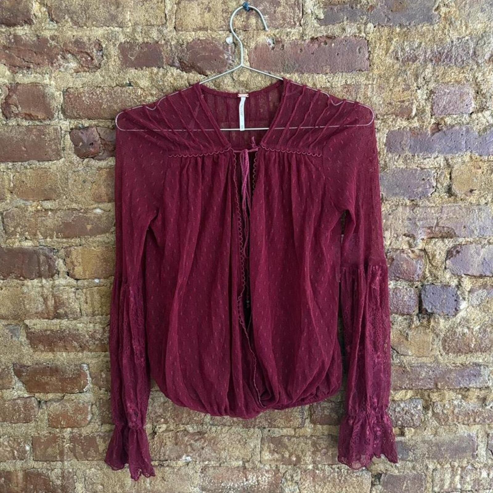 NWT Free People Red Lace Tie Blouse