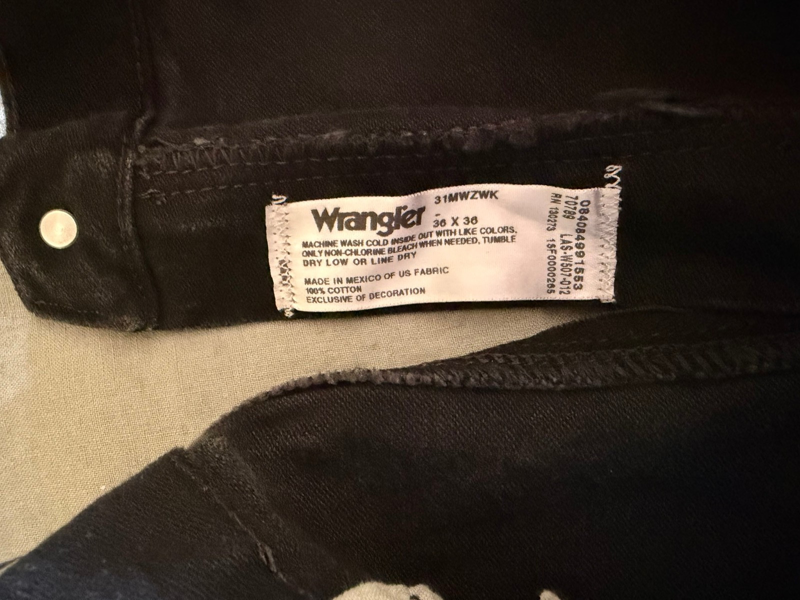 Wrangler Jeans Mens 36×36 Gray Black Denim Relaxed Fit Western Vintage Patch