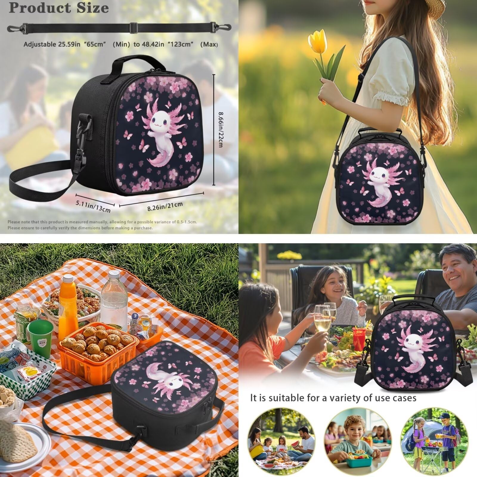 Axolotl Backpack 17.3″ Height School Bag Set 3PCS with Lunch Box & Pencil Case